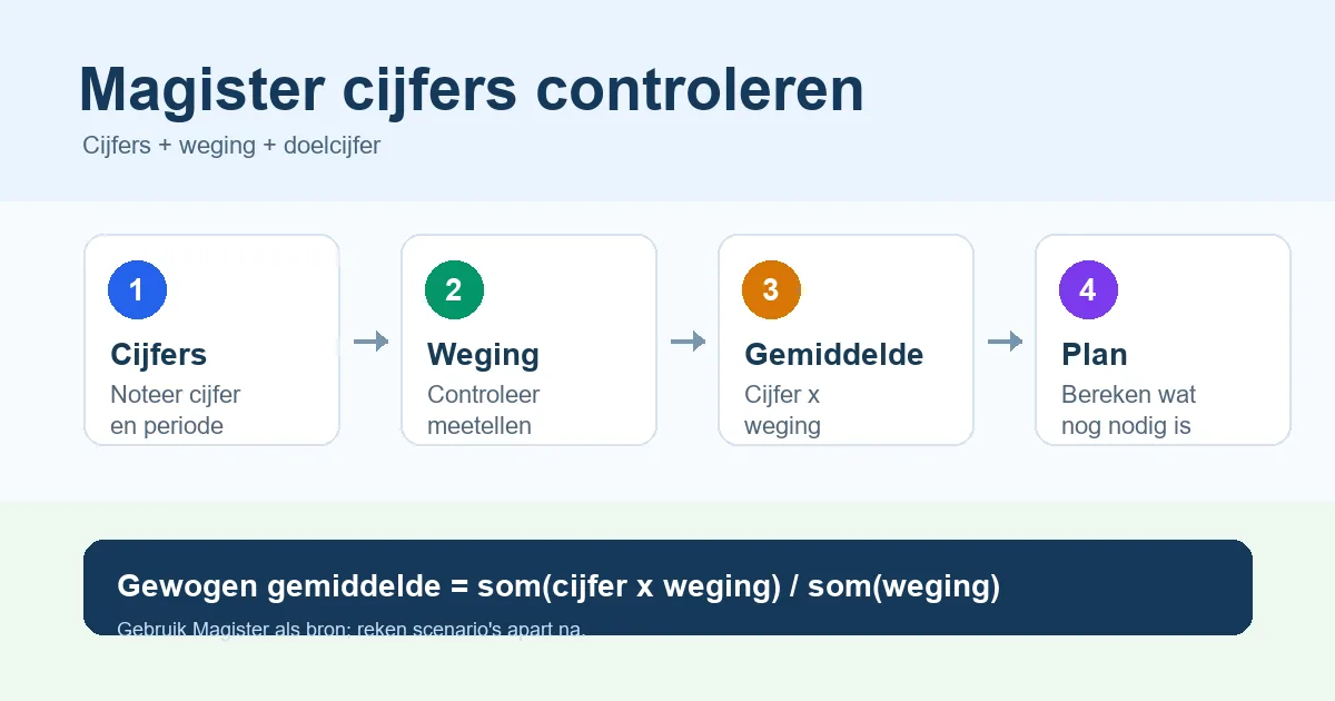 Stappenplan om Magister cijfers met weging te controleren